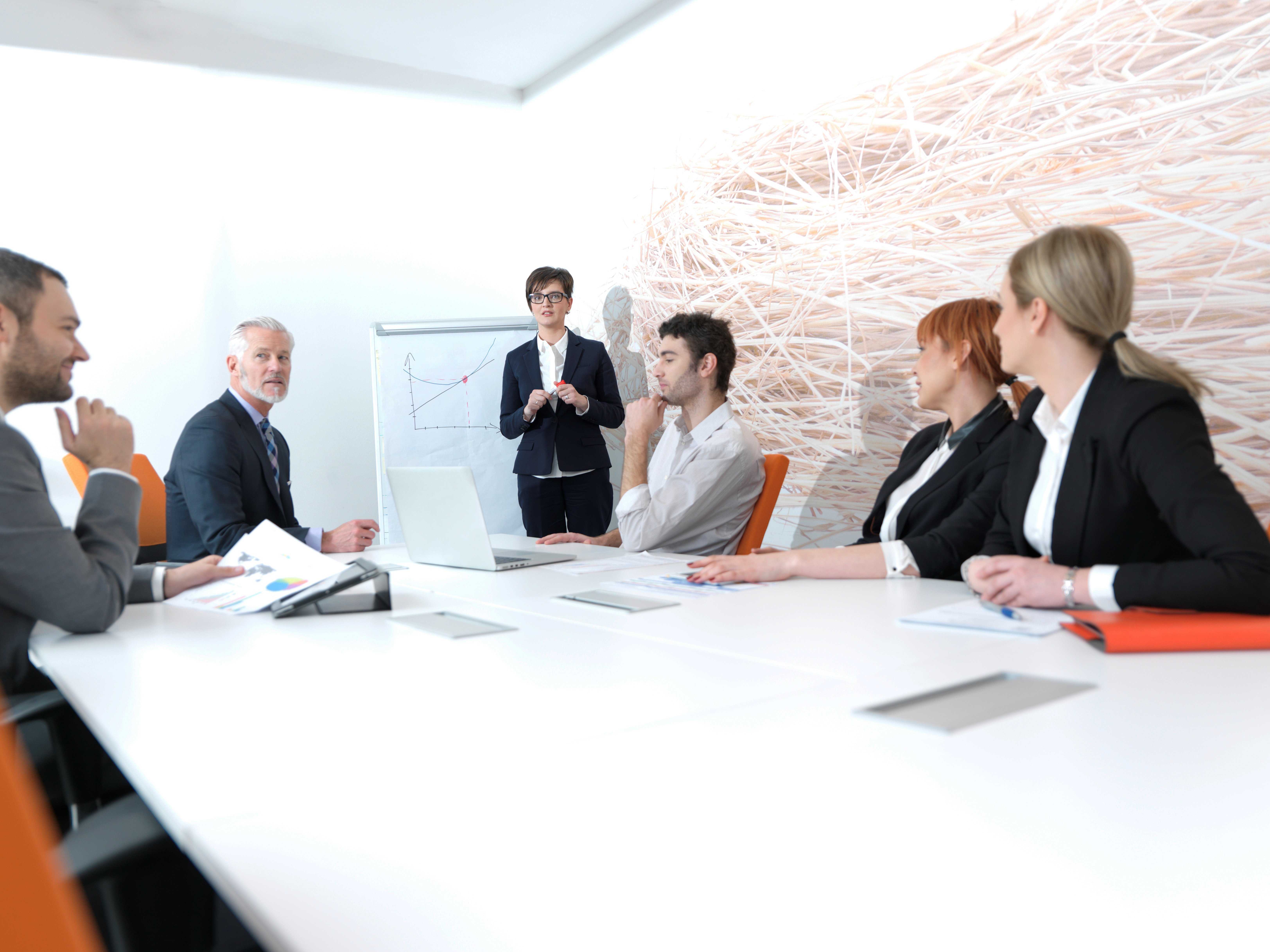 business people group on meeting at modern bright office indoors. Senior businessman as leader in discussion.
